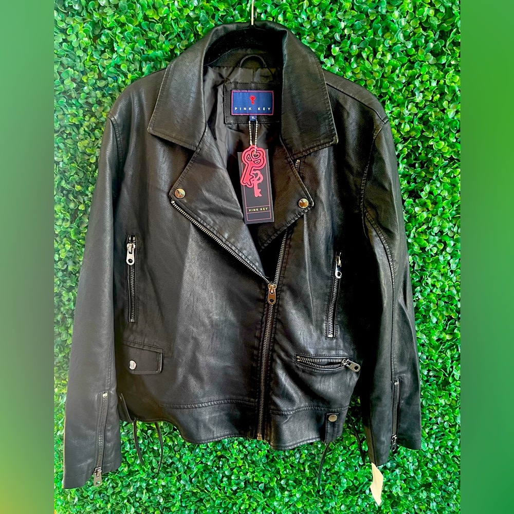 NWT Pink Key Faux Leather Moto Jacket
